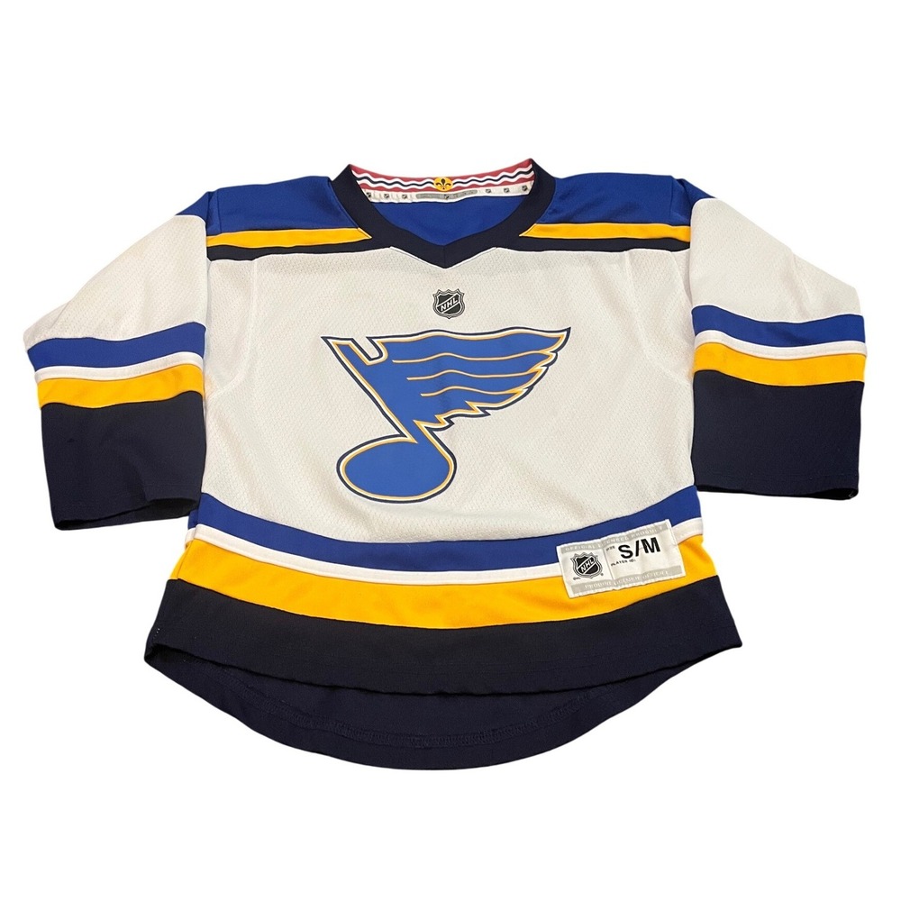 NHL St Louis Blues Jersey Youth S/M White Blue Yellow Hockey Fan Gear